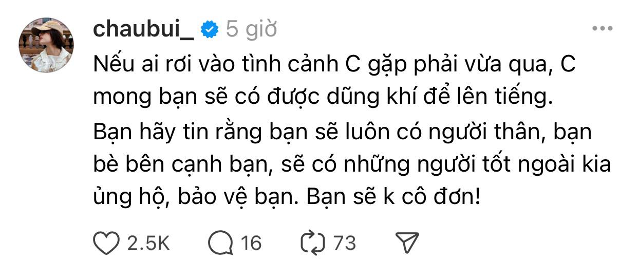 Điều Châu Bùi chia sẻ sau khi Binz tiết lộ người yêu mất ngủ, chưa thể vượt qua cú sốc bị quay lén trong nhà vệ sinh- Ảnh 1.