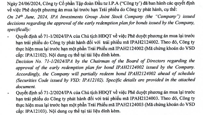 Đầu tư IPA muốn phát hành thêm trái phiếu, chuẩn bị mua lại 700 tỷ đồng trái phiếu trước hạn- Ảnh 1.