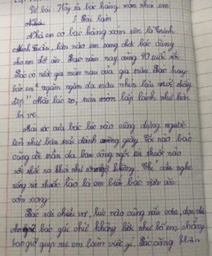 Cười đau ruột với bài văn tả bác hàng xóm của học sinh tiểu học: Đọc câu cuối chắc bác 