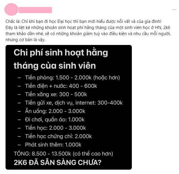 Tranh cãi kịch liệt: Sinh viên lên thành phố học cần hơn 13,5 triệu đồng/tháng cho chi phí sinh hoạt, dân mạng nhận xét 