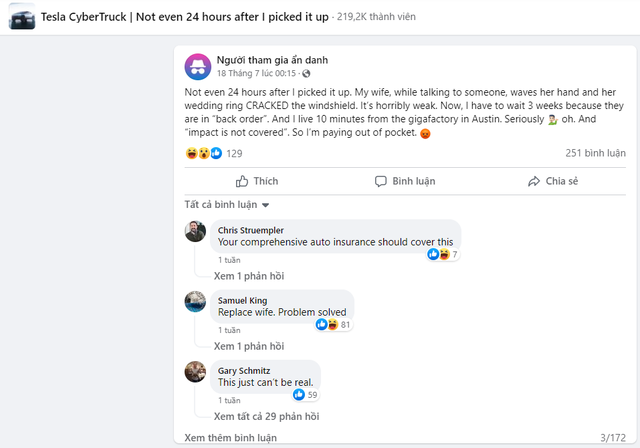 Nhận xe Tesla Cybertruck chưa đầy 24 giờ, anh chồng đã khóc ròng vì vợ chỉ vẩy tay là làm xước kính xe- Ảnh 1.