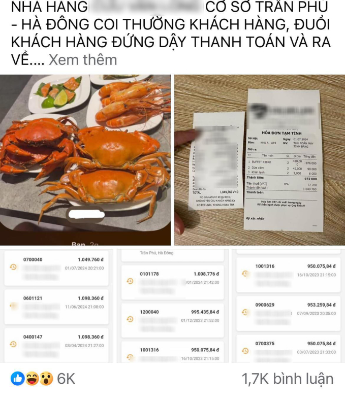 Khách quen bức xúc tố thái độ phục vụ tại nhà hàng hải sản nổi tiếng Hà Nội: Bỏ 1 triệu ăn buffet, bị nhân viên đuổi về giữa chừng- Ảnh 1.
