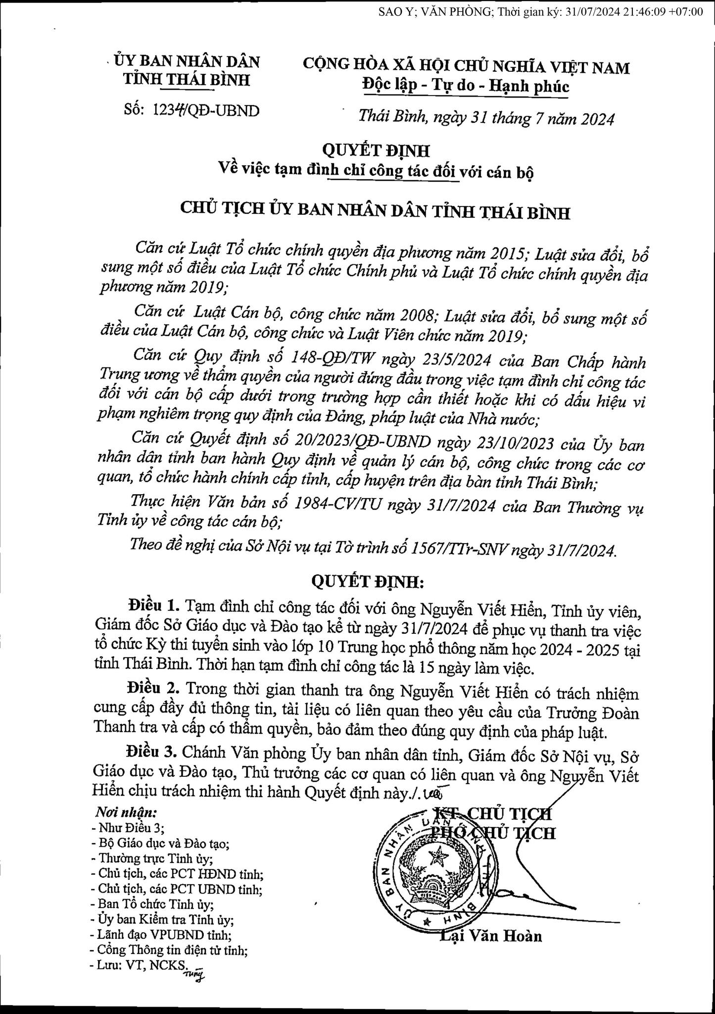 Vụ 'lùm xùm' điểm thi vào lớp 10 ở Thái Bình: Tạm đình chỉ công tác Giám đốc Sở GD-ĐT- Ảnh 1.