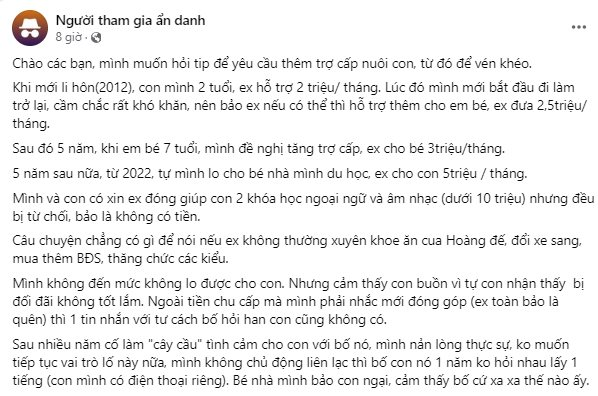 Nỗi lòng của chị vợ khiến cả CĐM thương cảm: Chồng cũ chỉ chu cấp cho con 5 triệu/tháng nhưng luôn khoe ăn cua hoàng đế, đổi xe sang, mua bất động sản- Ảnh 2.