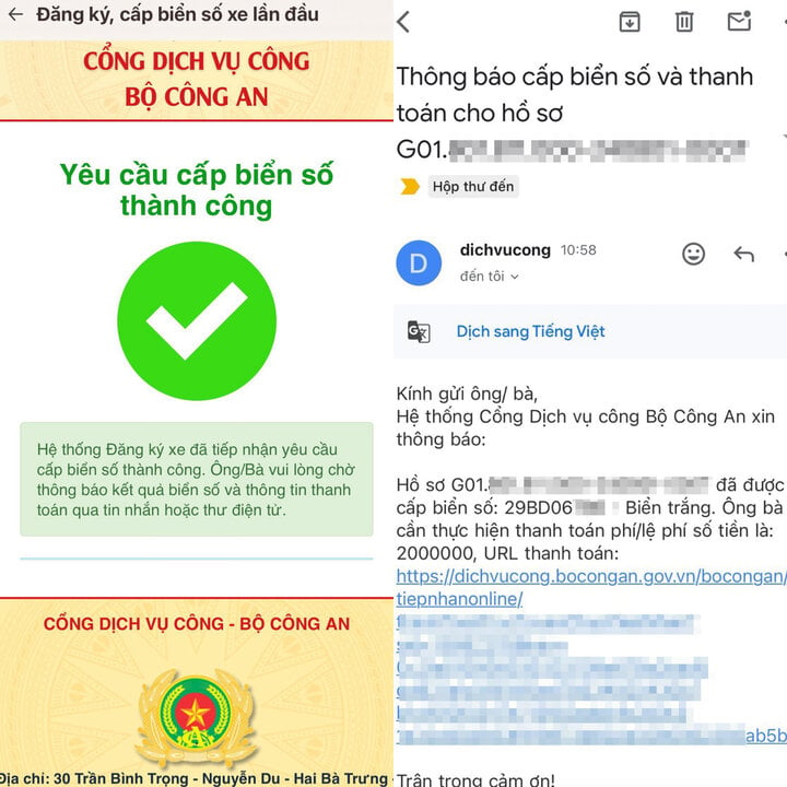 Công dân đầu tiên đăng ký xe thành công trên Cổng dịch vụ công Bộ Công an- Ảnh 1.