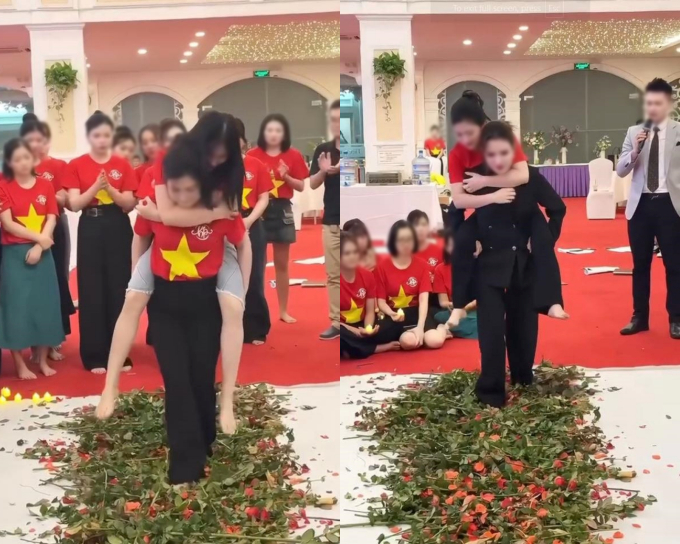 Màn team building gây tranh cãi: Thử thách cõng nhau bước trên con đường trải đầy hoa hồng và nhận phần thưởng 