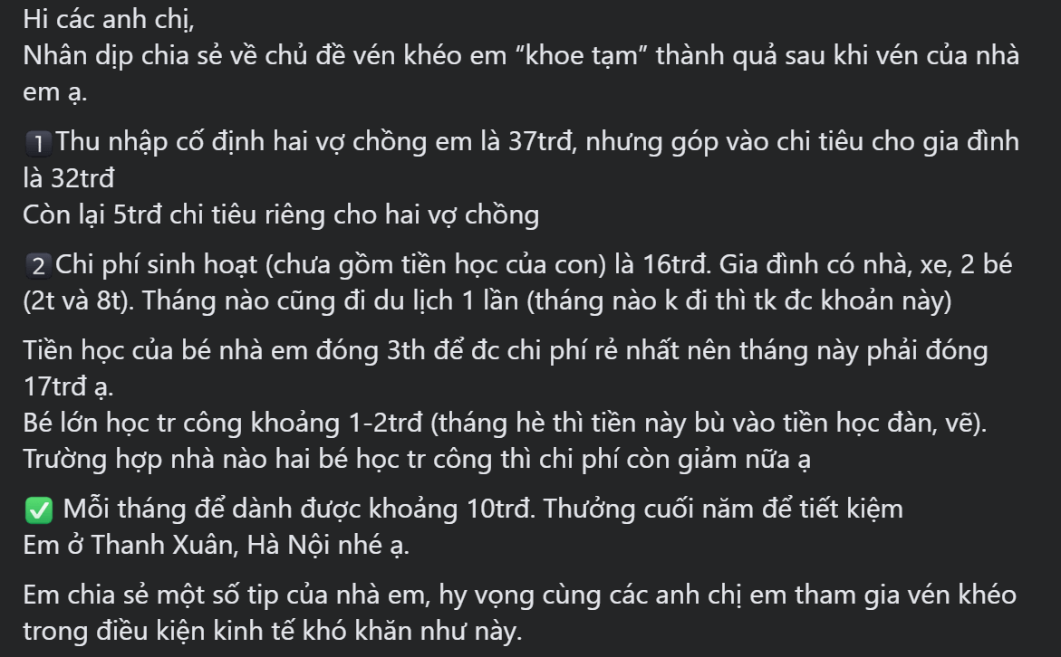 Gia đình 4 người ở Hà Nội, thu nhập 34 triệu, tháng nào cũng đi du lịch nhưng vẫn tiết kiệm được 10 triệu/tháng- Ảnh 1.