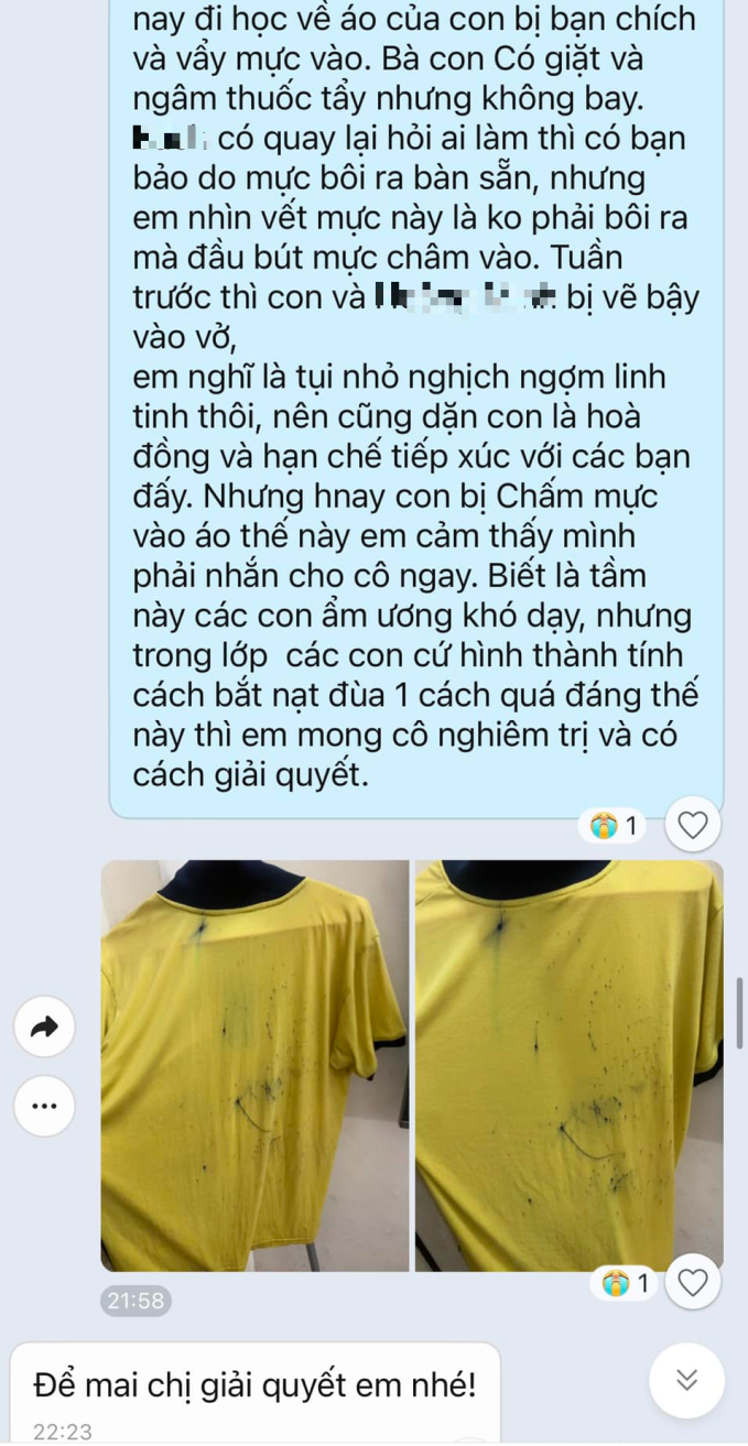 Bà mẹ chia sẻ hình ảnh chiếc áo con trai lấm tấm mực, phụ huynh khác hốt hoảng: 