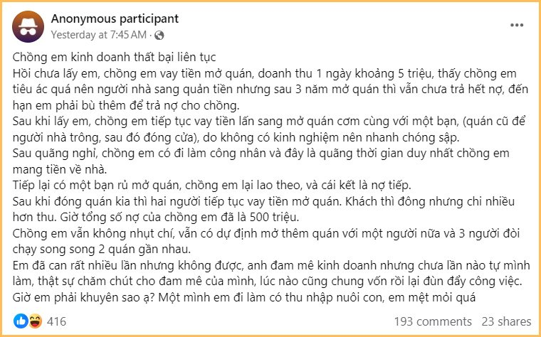 Mê kinh doanh nhưng thiếu nhiệt huyết, thất bại liên tục để vợ phải gồng gánh một mình: Làm chồng như vậy có đáng để phụ nữ tiếp tục đóng vai 