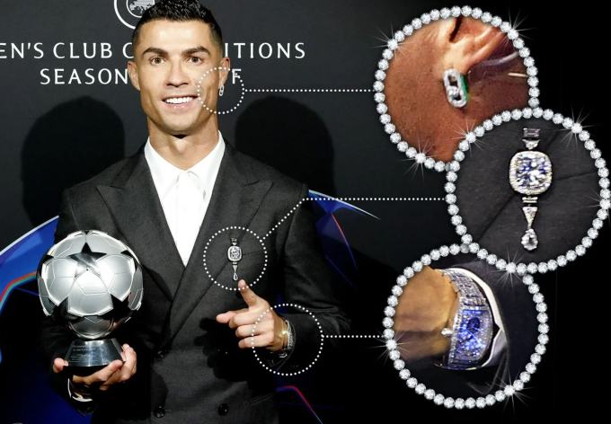 Ronaldo mang theo phụ kiện 200 tỷ khi đi “bấm nút”, đắt giá nhất là một vật nhỏ bé cài trên áo- Ảnh 1.