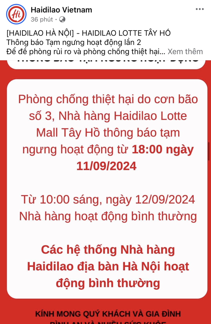 Một loạt cửa hàng tại Lotte Mall Tây Hồ và Aeon Mall Long Biên thông báo đóng cửa sớm vì ảnh hưởng của lũ lụt- Ảnh 4.