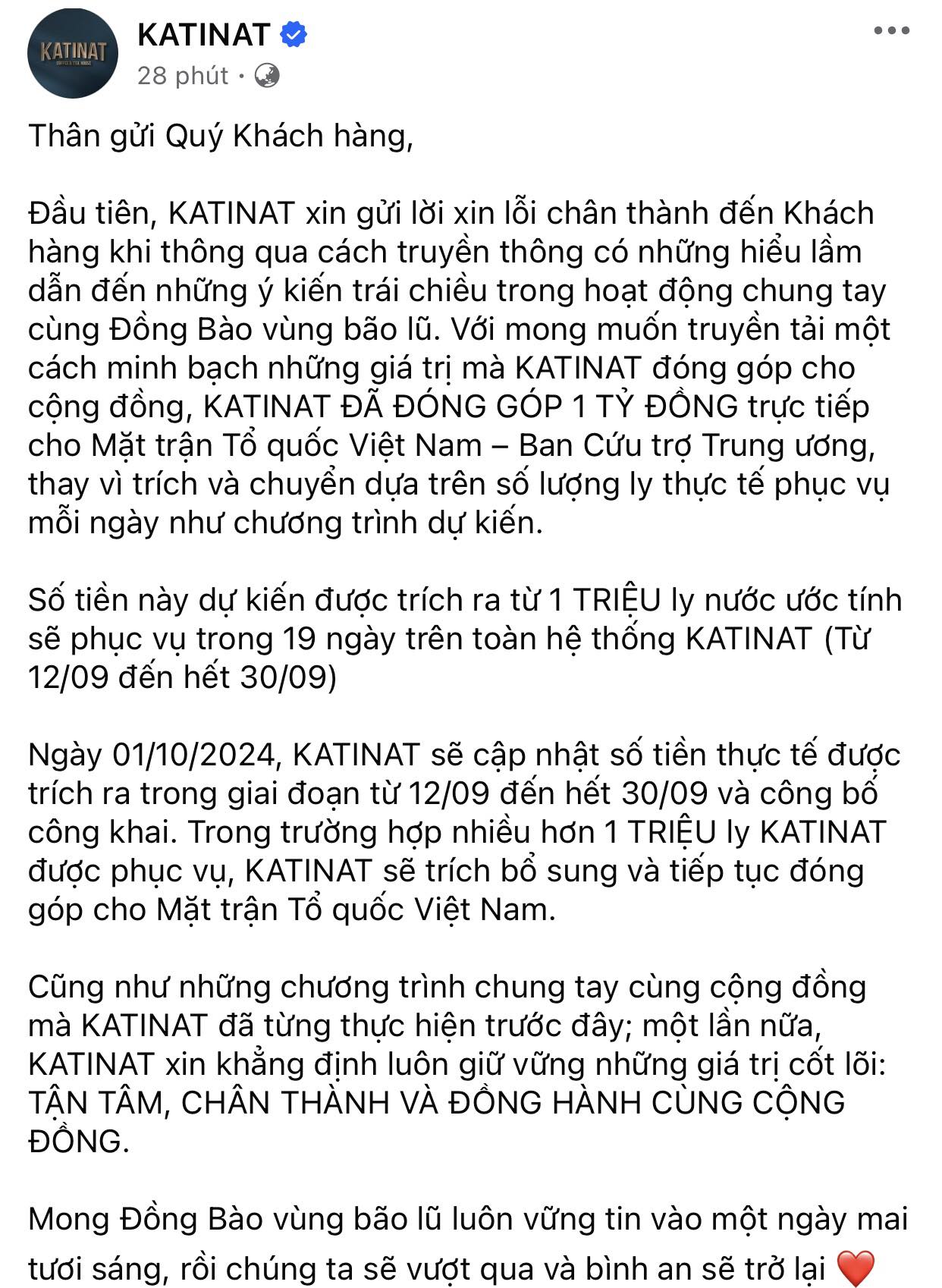 KATINAT xin lỗi, chuyển ngay 1 tỷ đồng ủng hộ sau khi bị chỉ trích “lợi dụng đau thương để kinh doanh”- Ảnh 2.