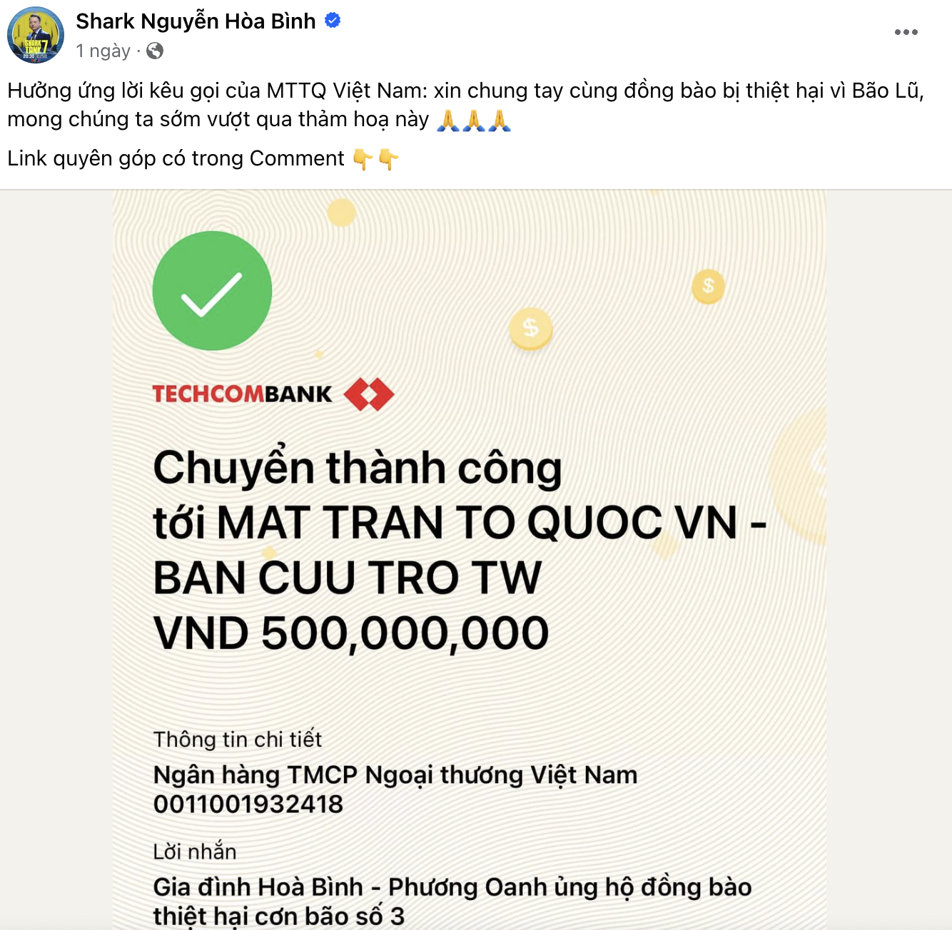 Nhiều 'cá mập' 'sếp lớn' ủng hộ đồng bào vùng lũ: CEO Dh Foods gửi 100 triệu đồng, ngó qua vợ chồng Shark Bình còn sững sờ hơn!- Ảnh 2.