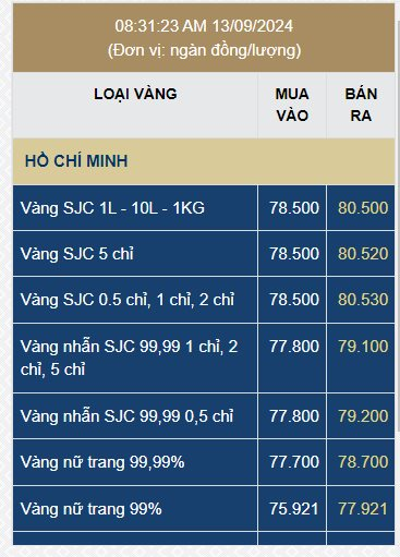 Giá vàng SJC, giá vàng nhẫn hôm nay ngày 13/9- Ảnh 2.