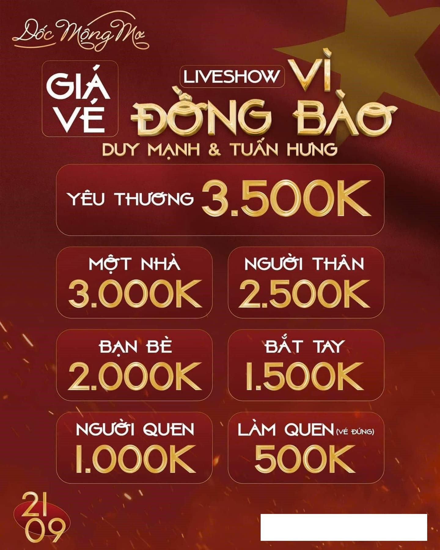 Vé liveshow Duy Mạnh-Tuấn Hưng ủng hộ 3 tỷ hỗ trợ đồng bào: thấp nhất 500 nghìn, một dịch vụ khác nhanh chóng ăn theo- Ảnh 1.