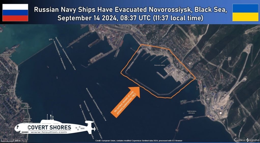 Hình ảnh vệ tinh của căn cứ hải quân ở Novorossiysk vào ngày 14-9. Ảnh: Covert Shores