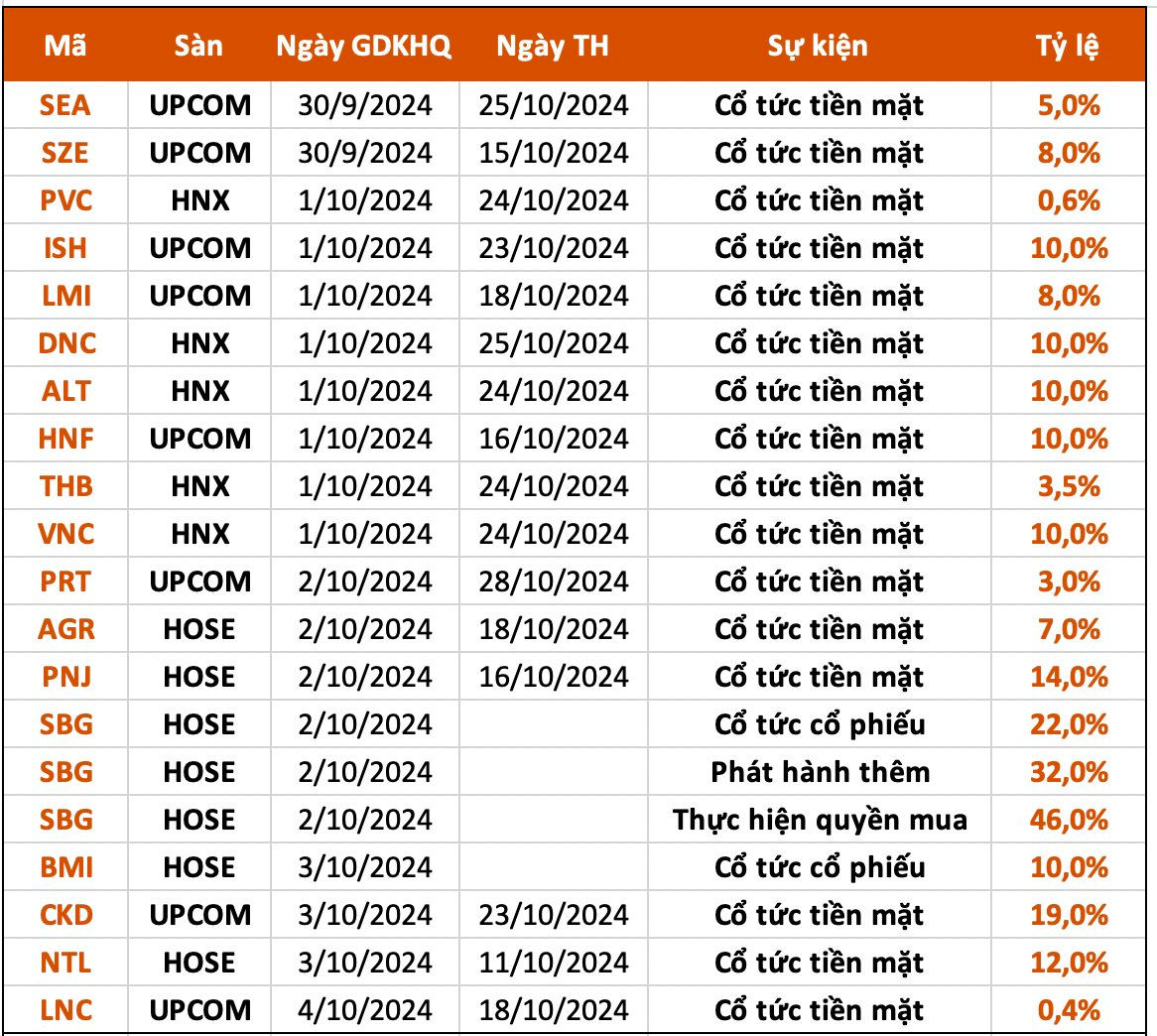 Lịch chốt quyền cổ tức 30/9– 4/10: Cổ tức tiền mặt cao nhất 19%, một công ty chứng khoán chuẩn bị "lăn chốt"- Ảnh 1.