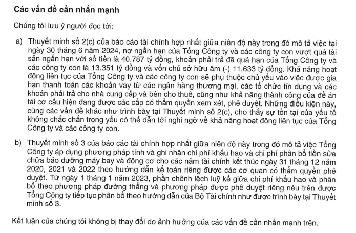 Vietnam Airlines công bố báo cáo tài chính hợp nhất soát xét 6 tháng đầu năm 2024- Ảnh 1.