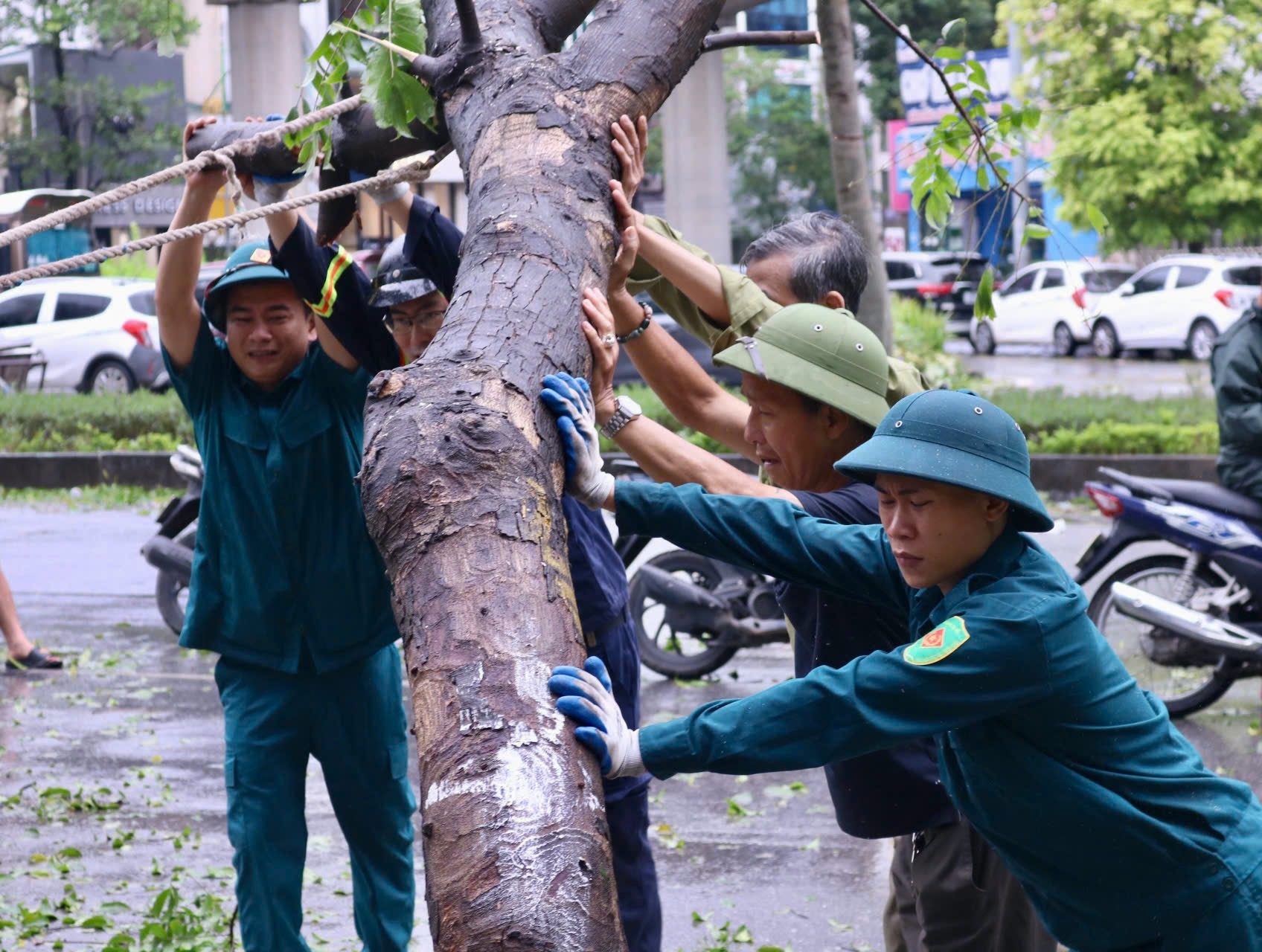 Người dân xuống đường hỗ trợ lực lượng chức năng dọn cây sau bão- Ảnh 11.