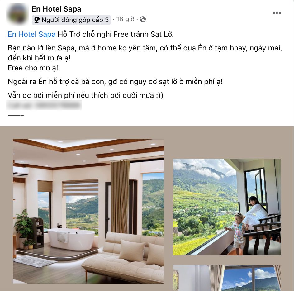 Nhiều cơ sở lưu trú ở Sa Pa miễn phí cho người dân và du khách bị kẹt lại do mưa bão, sạt lở- Ảnh 1.