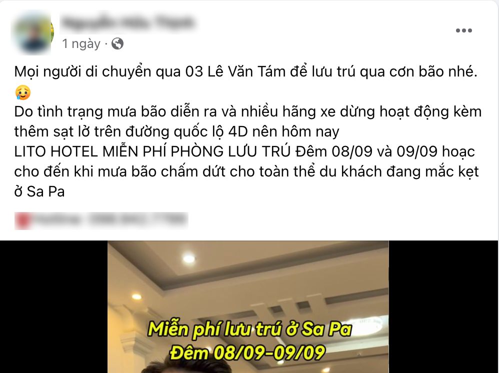 Nhiều cơ sở lưu trú ở Sa Pa miễn phí cho người dân và du khách bị kẹt lại do mưa bão, sạt lở- Ảnh 3.