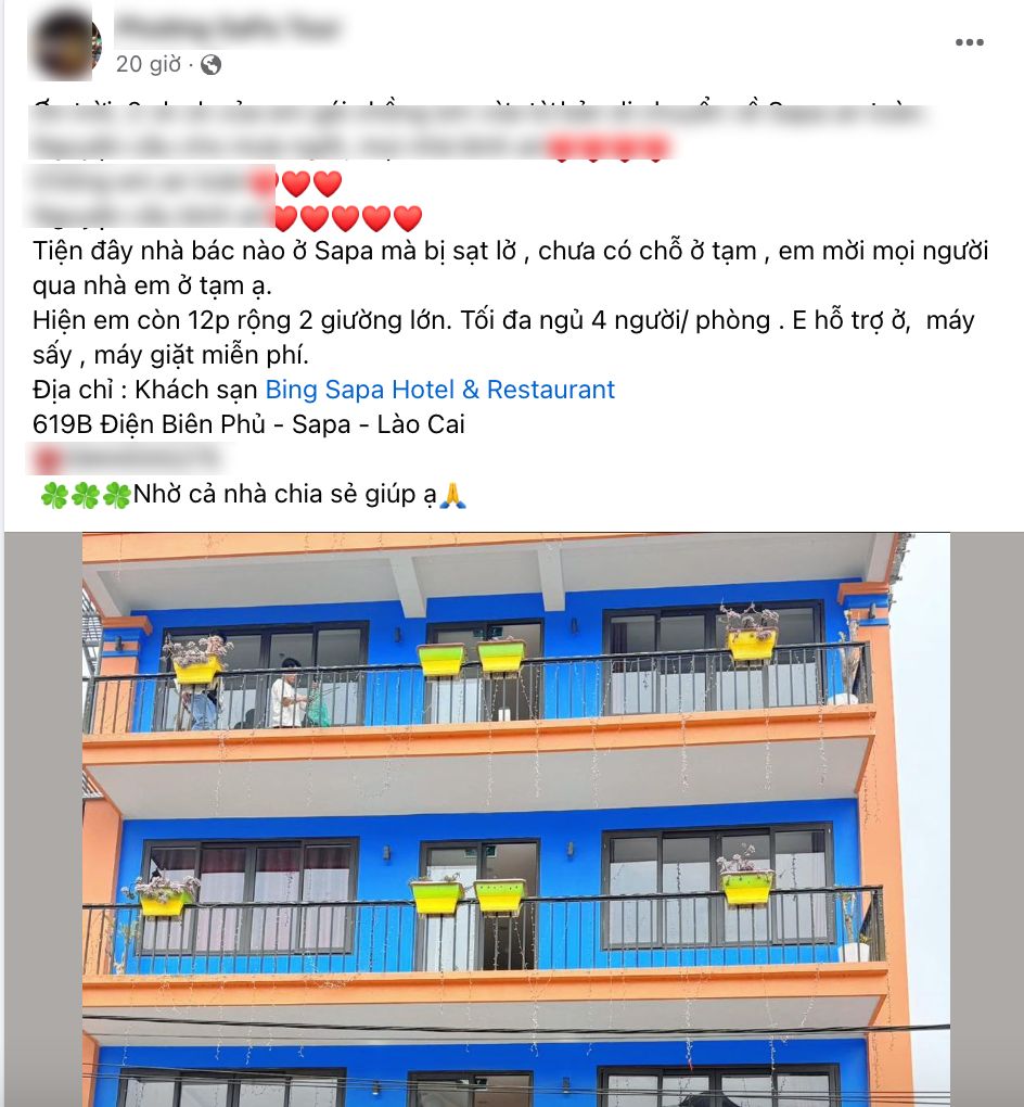 Nhiều cơ sở lưu trú ở Sa Pa miễn phí cho người dân và du khách bị kẹt lại do mưa bão, sạt lở- Ảnh 4.