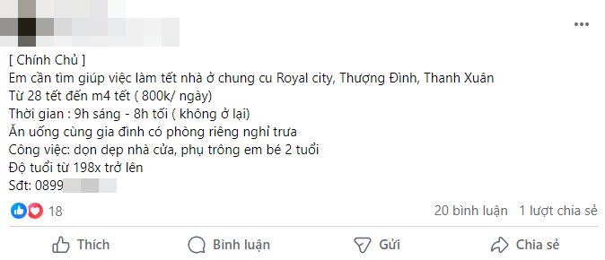 Giúp việc về quê full Tết, hội mẹ bỉm nháo nhào tìm người thay thế, chi gần 10 triệu mà vẫn chưa đâu vào đâu- Ảnh 2. Giúp việc về quê full Tết, hội mẹ bỉm nháo nhào tìm người thay thế, chi gần 10 triệu mà vẫn chưa đâu vào đâu- Ảnh 2.