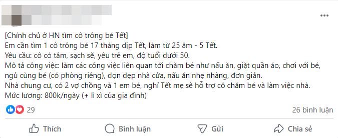 Giúp việc về quê full Tết, hội mẹ bỉm nháo nhào tìm người thay thế, chi gần 10 triệu mà vẫn chưa đâu vào đâu- Ảnh 3. Giúp việc về quê full Tết, hội mẹ bỉm nháo nhào tìm người thay thế, chi gần 10 triệu mà vẫn chưa đâu vào đâu- Ảnh 3.