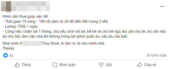 Giúp việc về quê full Tết, hội mẹ bỉm nháo nhào tìm người thay thế, chi gần 10 triệu mà vẫn chưa đâu vào đâu- Ảnh 5. Giúp việc về quê full Tết, hội mẹ bỉm nháo nhào tìm người thay thế, chi gần 10 triệu mà vẫn chưa đâu vào đâu- Ảnh 5.