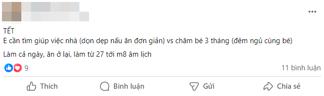 Giúp việc về quê full Tết, hội mẹ bỉm nháo nhào tìm người thay thế, chi gần 10 triệu mà vẫn chưa đâu vào đâu- Ảnh 6. Giúp việc về quê full Tết, hội mẹ bỉm nháo nhào tìm người thay thế, chi gần 10 triệu mà vẫn chưa đâu vào đâu- Ảnh 6.