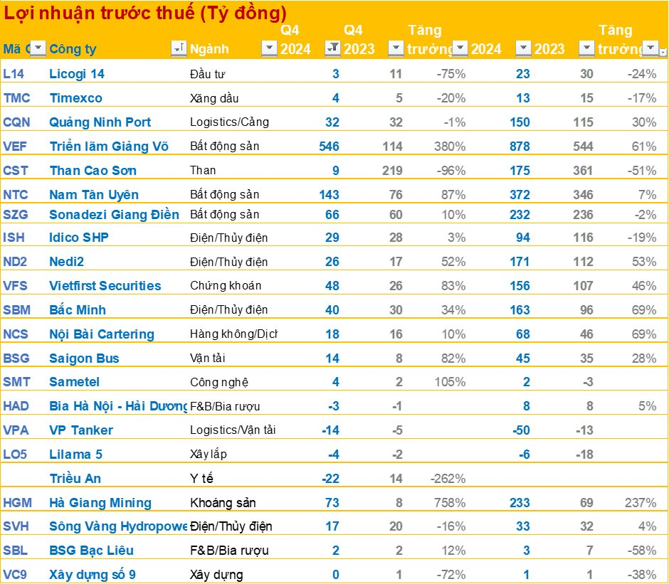 Cập nhật BCTC quý 4/2024 chiều tối ngày 21/1: Công ty con của Vingroup báo lãi tăng lên gấp 5 lần, doanh nghiệp khoáng sản có lãi tăng hơn 700%- Ảnh 2.