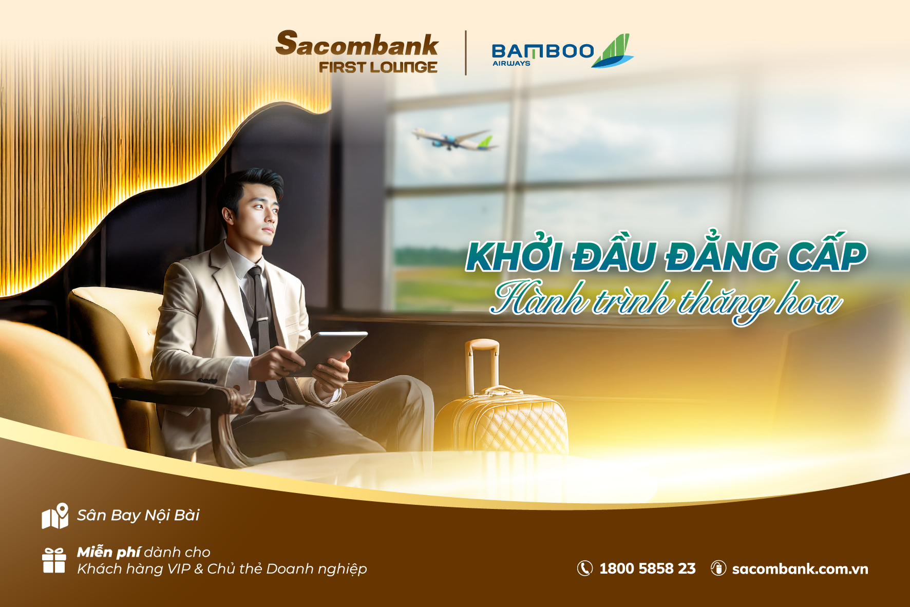 Sacombank và Bamboo Airways hợp tác khai thác phòng chờ thương gia tại sân bay Nội Bài- Ảnh 1.