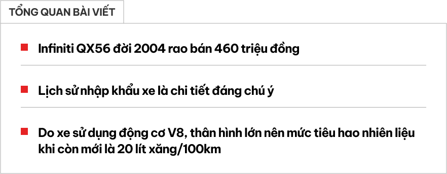 'Khủng long' Infiniti QX56 2004 rao bán 'rẻ như Morning': Lịch sử của xe là chi tiết đáng chú ý, 'hút' gần 20 lít/100km- Ảnh 1.