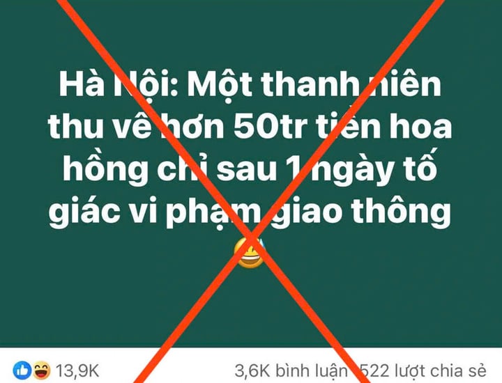 Thông tin 'thanh niên thu 50 triệu nhờ tố giác vi phạm giao thông' sai sự thật- Ảnh 1.