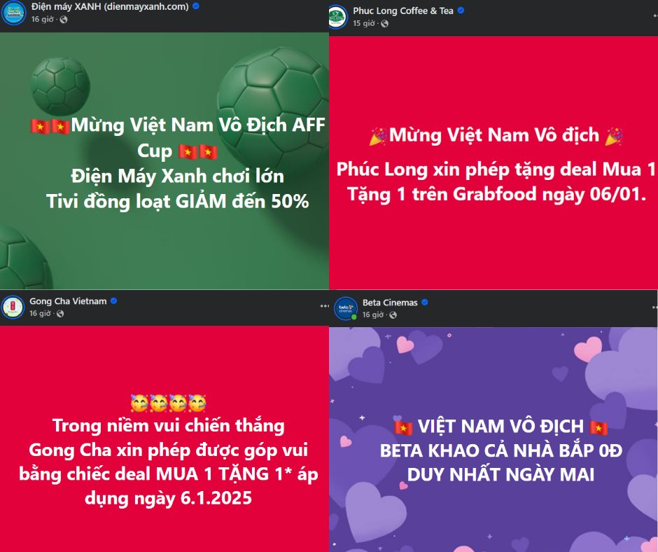 Loạt thương hiệu 'chơi lớn' mừng Việt Nam vô địch: Điện Máy Xanh giảm đến 50% giá tivi, Phúc Long mua 1 tặng 1, Beta miễn phí bắp rang- Ảnh 1.