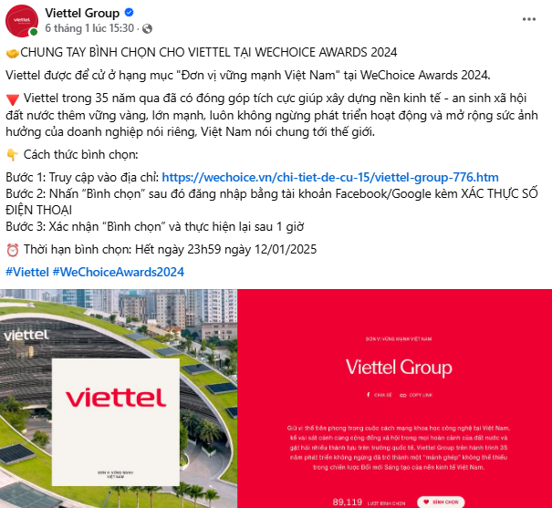 Loạt doanh nghiệp gia nhập đường đua nghẹt thở tại WeChoice Awards 2024: Vingroup, Viettel kêu gọi nhân viên đồng lòng làm 1 việc, Techcombank được cộng đồng fan hùng hậu ủng hộ- Ảnh 5.