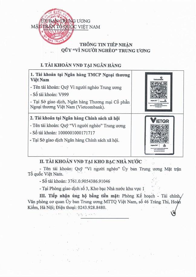 Số tài khoản quyên góp ủng hộ đồng bào ảnh hưởng bão Bualoi- Ảnh 1.