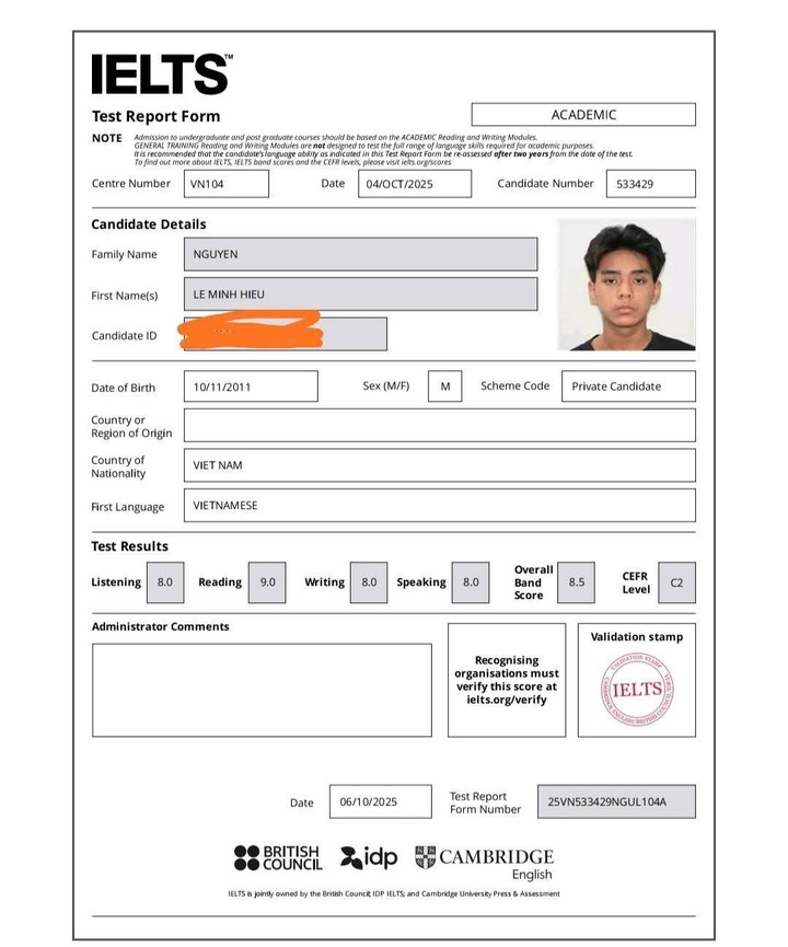 Nam sinh 14 tuổi đạt 8.5 IELTS sau 3 tháng ôn luyện- Ảnh 1. Nam sinh 14 tuổi đạt 8.5 IELTS sau 3 tháng ôn luyện- Ảnh 1.