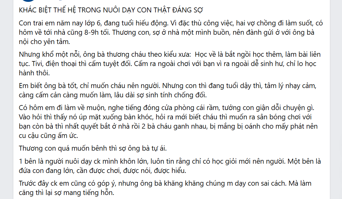 Phụ huynh Hà Nội đăng bài than thở "Khác biệt thế hệ trong nuôi dạy con thật đáng sợ", đọc xong, nhiều người đồng lòng bình luận 1 câu!- Ảnh 1.
