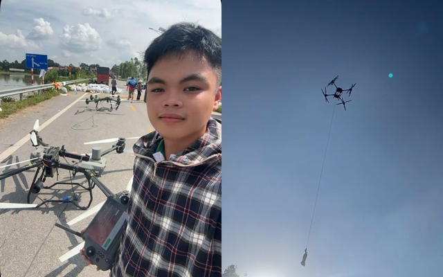 Nguyễn Đại Phát, SN 2006 đem drone giá 400 triệu "cứu" người bị cô lập ở vùng lũ Bắc Ninh- Ảnh 3. Nguyễn Đại Phát, SN 2006 đem drone giá 400 triệu "cứu" người bị cô lập ở vùng lũ Bắc Ninh- Ảnh 3.