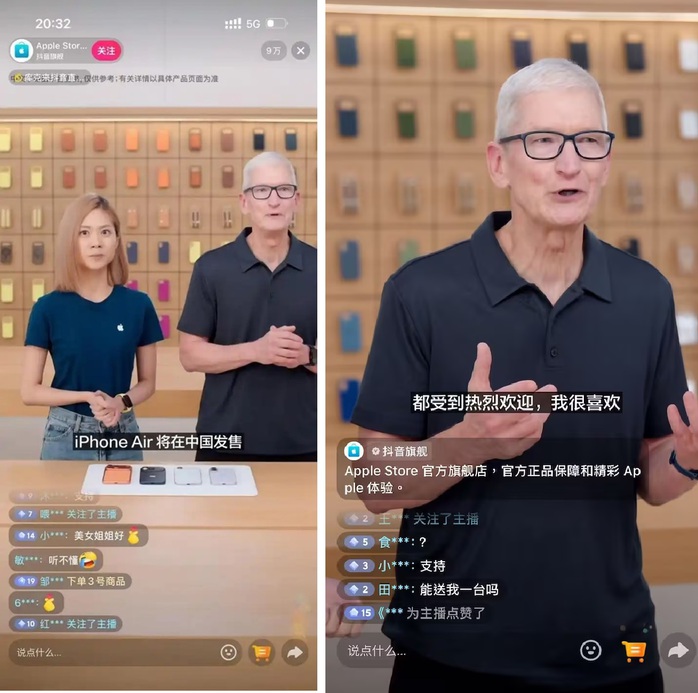 CEO Tim Cook bất ngờ tham gia livestream bán iPhone Air ở Trung Quốc- Ảnh 1. CEO Tim Cook bất ngờ tham gia livestream bán iPhone Air ở Trung Quốc- Ảnh 1.