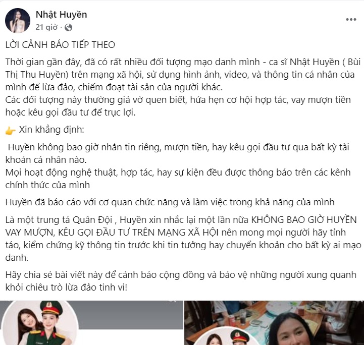 Nữ ca sĩ là Trung tá Quân đội thông báo khẩn- Ảnh 1.