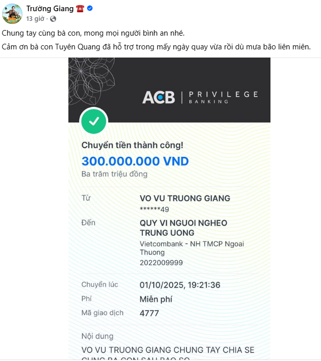 Nghệ sĩ Việt ủng hộ hàng tỷ đồng giúp bà con chịu ảnh hưởng của bão Bualoi, con số vẫn tiếp tục tăng lên- Ảnh 3. Nghệ sĩ Việt ủng hộ hàng tỷ đồng giúp bà con chịu ảnh hưởng của bão Bualoi, con số vẫn tiếp tục tăng lên- Ảnh 3.