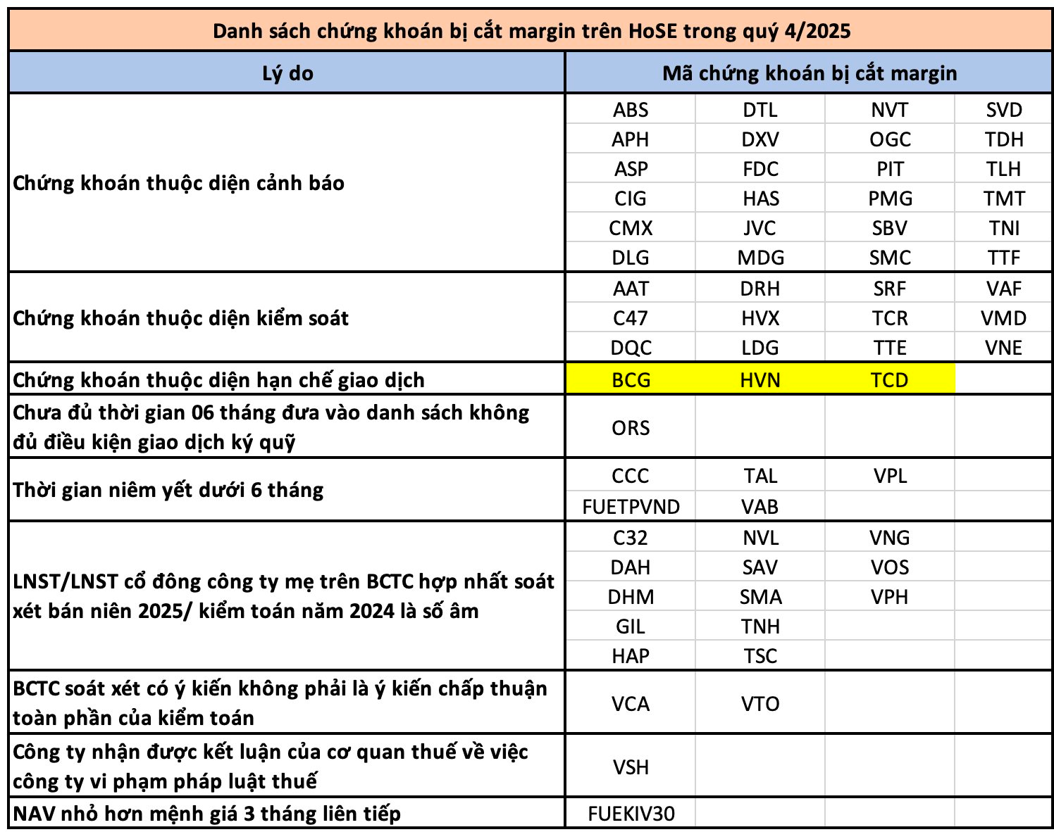 Nóng: 63 mã chứng khoán bị HoSE cắt margin trong quý 4, HVN, NVL, BCG cùng hàng loạt cổ phiếu “hot” góp mặt- Ảnh 1.