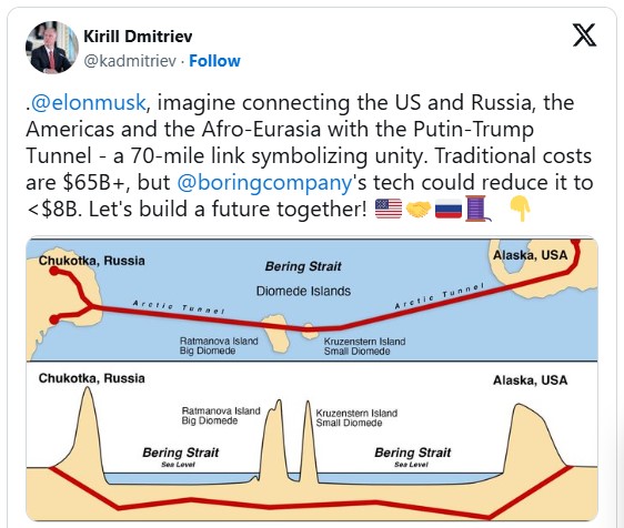 Từ giấc mơ 150 năm đến 'Đường hầm Putin–Trump': Nga gọi tên Elon Musk trong siêu dự án, ông Trump nói gì?- Ảnh 2. Từ giấc mơ 150 năm đến 'Đường hầm Putin–Trump': Nga gọi tên Elon Musk trong siêu dự án, ông Trump nói gì?- Ảnh 2.