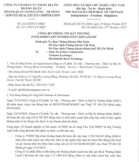 Địa ốc Hoàng Quân cùng 2 doanh nghiệp có cùng Chủ tịch HĐQT là ông Trương Anh Tuấn nộp hơn 13,58 tỷ đồng vào ngân sách sau thông báo của cơ quan thuế- Ảnh 2. Địa ốc Hoàng Quân cùng 2 doanh nghiệp có cùng Chủ tịch HĐQT là ông Trương Anh Tuấn nộp hơn 13,58 tỷ đồng vào ngân sách sau thông báo của cơ quan thuế- Ảnh 2.