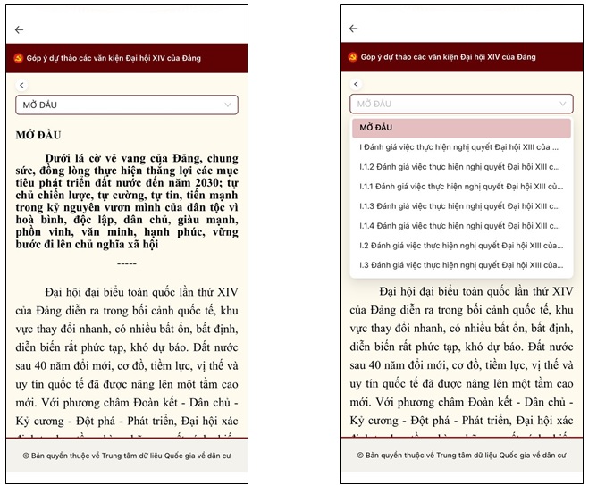 Người dân có thể đóng góp ý kiến đối với dự thảo các Văn kiện Đại hội XIV của Đảng tại nhà, ngay trên VNeID- Ảnh 4. Người dân có thể đóng góp ý kiến đối với dự thảo các Văn kiện Đại hội XIV của Đảng tại nhà, ngay trên VNeID- Ảnh 4.
