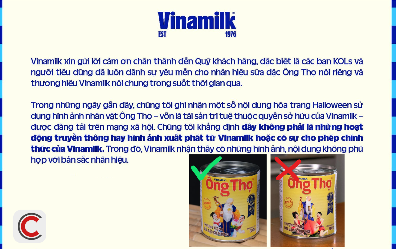 Vinamilk phản hồi chính thức về việc KOL hoá trang Halloween thành Ông Thọ: Yêu cầu ngưng sử dụng- Ảnh 1. Vinamilk phản hồi chính thức về việc KOL hoá trang Halloween thành Ông Thọ: Yêu cầu ngưng sử dụng- Ảnh 1.
