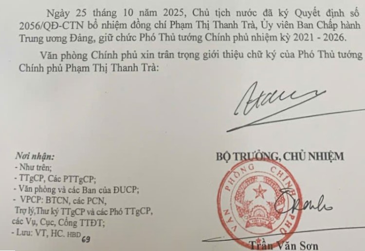 Giới thiệu chữ ký của Phó Thủ tướng Chính phủ Phạm Thị Thanh Trà- Ảnh 2. Giới thiệu chữ ký của Phó Thủ tướng Chính phủ Phạm Thị Thanh Trà- Ảnh 2.