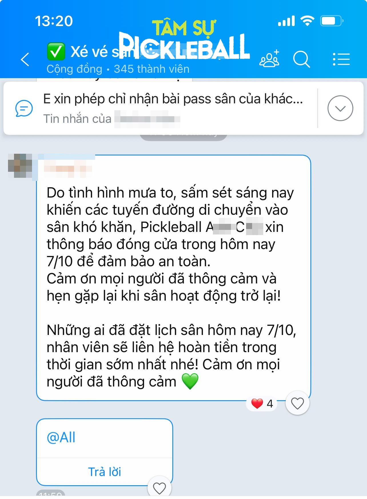 Hà Nội ngập trong mưa nhưng chủ sân pickleball không cho khách hủy lịch: Chuyện vô lý hay “quy tắc” kinh doanh?- Ảnh 2.
